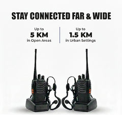 Long-Range Walkie Talkie 16 Channel, Portable Two-Way Radio Set (Black, Pack of 2)