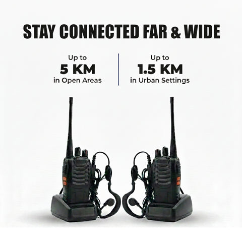 Long-Range Walkie Talkie 16 Channel, Portable Two-Way Radio Set (Black, Pack of 2)