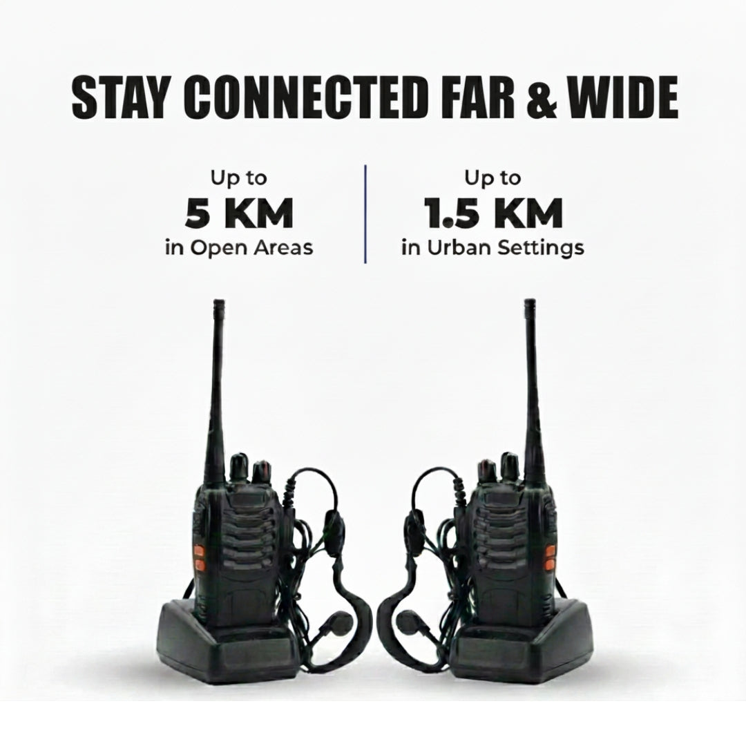 Long-Range Walkie Talkie 16 Channel, Portable Two-Way Radio Set (Black, Pack of 2)