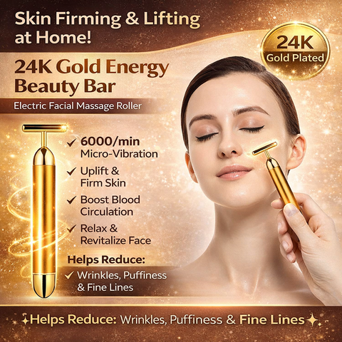24K Gold Energy Beauty Bar Electric Facial Massage Roller